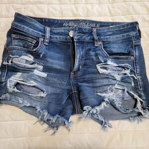 American Eagle Outfitters Blue Distressed Jean Shorts
